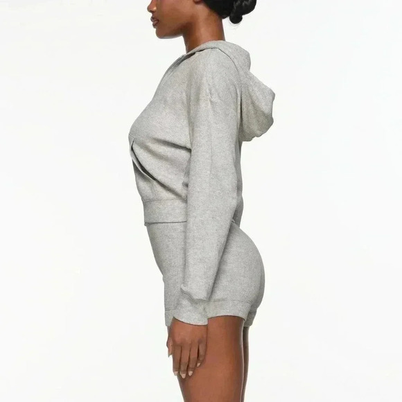 SKIMS Waffle Knit Zip Up Hoodie Talc XXS - Picture 12 of 12